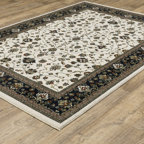 8' X 11' Ivory And Brown Oriental Area Rug With Fringe