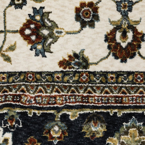 8' X 11' Ivory And Brown Oriental Area Rug With Fringe