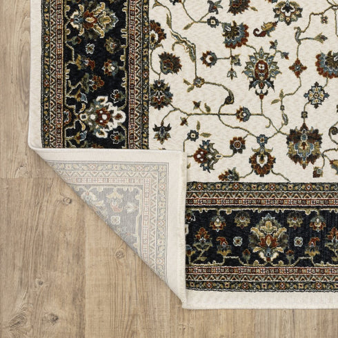 8' X 11' Ivory And Brown Oriental Area Rug With Fringe