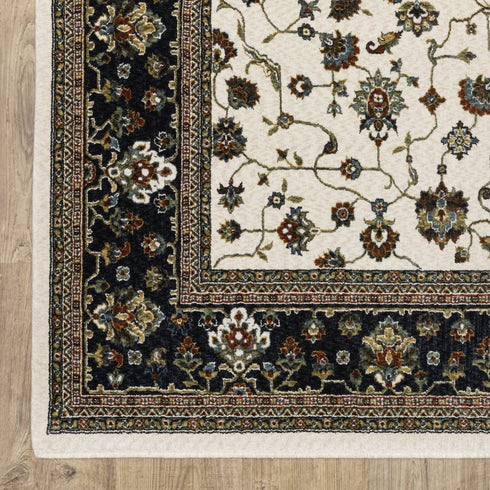 8' X 11' Ivory And Brown Oriental Area Rug With Fringe