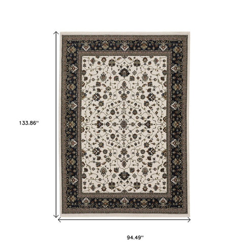 8' X 11' Ivory And Brown Oriental Area Rug With Fringe