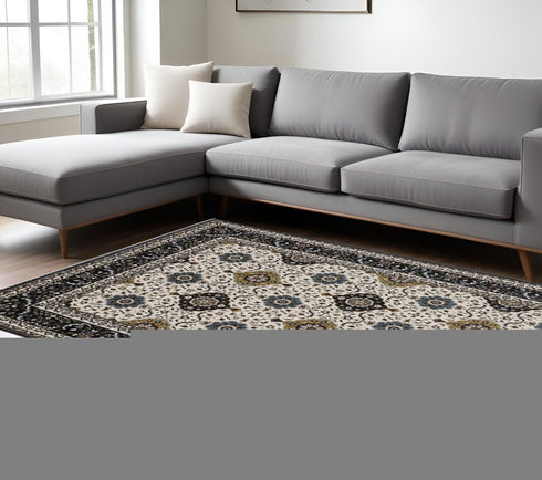 8' X 11' Ivory Medallion Area Rug With Fringe