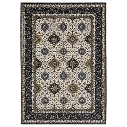 8' X 11' Ivory Medallion Area Rug With Fringe