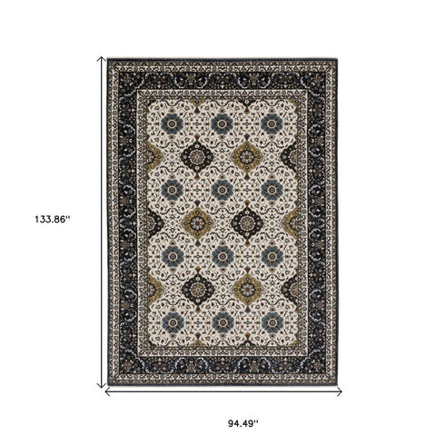 8' X 11' Ivory Medallion Area Rug With Fringe