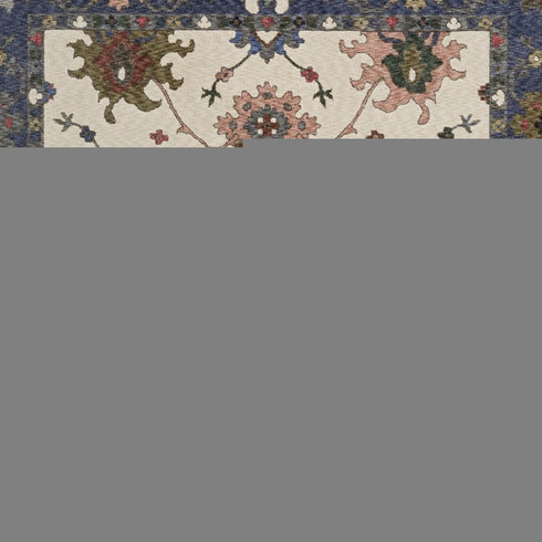 8' X 11' Blue And Ivory Floral Area Rug With Fringe