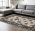 8' X 11' Blue And Ivory Floral Area Rug With Fringe