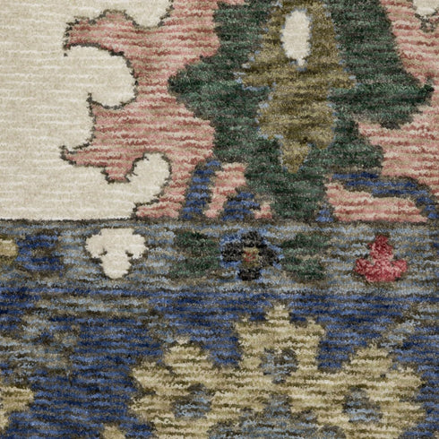 8' X 11' Blue And Ivory Floral Area Rug With Fringe