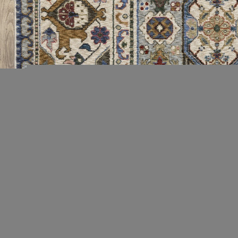 8' X 11' Blue And Gray Oriental Area Rug With Fringe