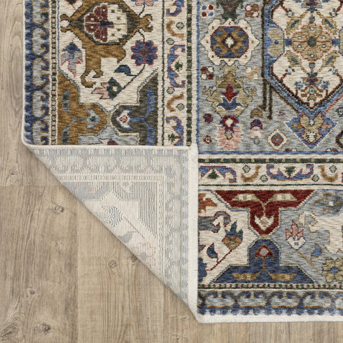 8' X 11' Blue And Gray Oriental Area Rug With Fringe