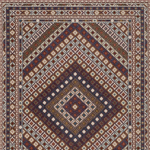 8' X 11' Ivory Red And Tan Diamond Area Rug With Fringe