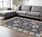 8' X 11' Blue And Ivory Floral Area Rug With Fringe