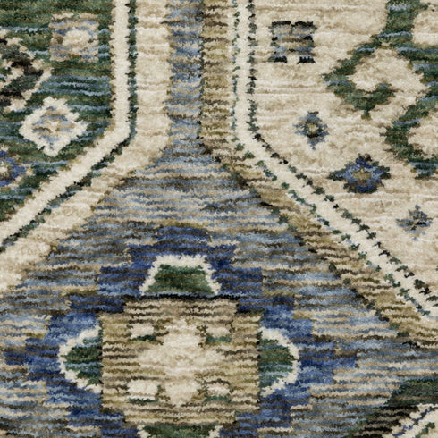 8' X 11' Ivory And Blue Medallion Area Rug With Fringe