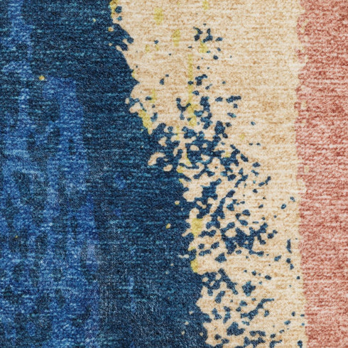8' X 10' Blue And Gold Abstract Distressed Area Rug