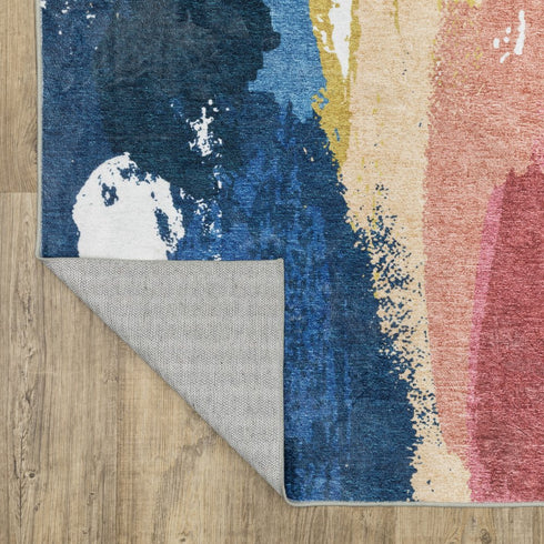 8' X 10' Blue And Gold Abstract Distressed Area Rug