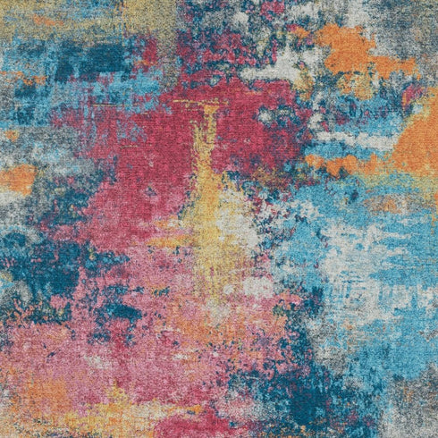 8' X 10' Blue Yellow And Red Abstract Distressed Area Rug