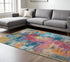 8' X 10' Blue Yellow And Red Abstract Distressed Area Rug
