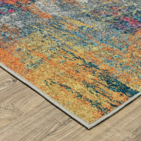 8' X 10' Blue Yellow And Red Abstract Distressed Area Rug