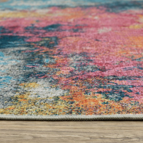 8' X 10' Blue Yellow And Red Abstract Distressed Area Rug