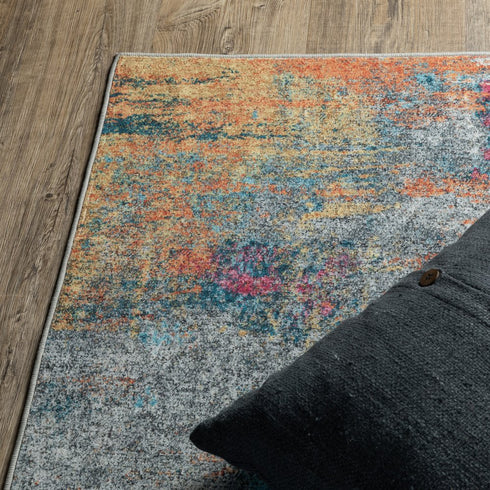 8' X 10' Blue Yellow And Red Abstract Distressed Area Rug
