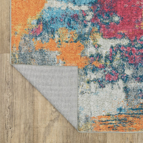 8' X 10' Blue Yellow And Red Abstract Distressed Area Rug