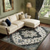 8' X 11' Blue Gray And Ivory Medallion Area Rug With Fringe