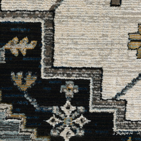 8' X 11' Blue Gray And Ivory Medallion Area Rug With Fringe