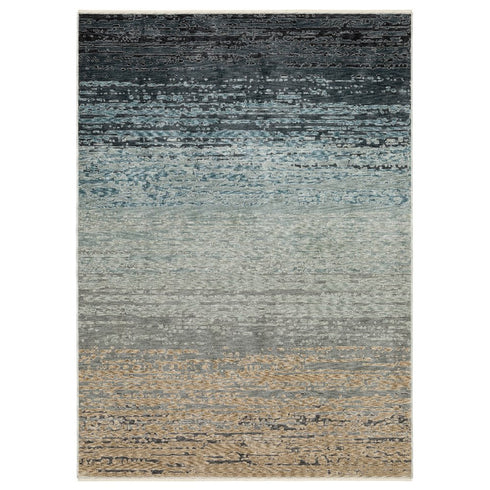 8' X 11' Blue And Beige Ombre Area Rug With Fringe