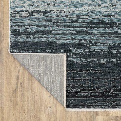 8' X 11' Blue And Beige Ombre Area Rug With Fringe