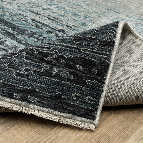 8' X 11' Blue And Beige Ombre Area Rug With Fringe