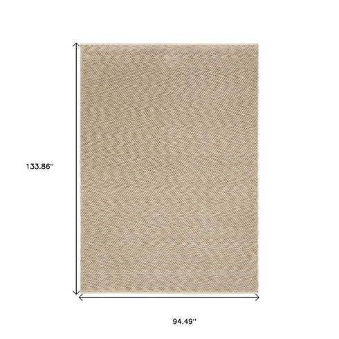 8' X 11' Beige And Tan Striped Area Rug With Fringe