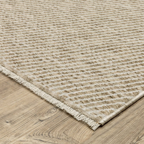 8' X 11' Beige And Tan Striped Area Rug With Fringe