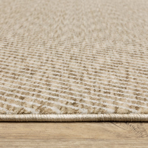 8' X 11' Beige And Tan Striped Area Rug With Fringe