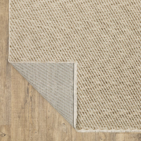 8' X 11' Beige And Tan Striped Area Rug With Fringe