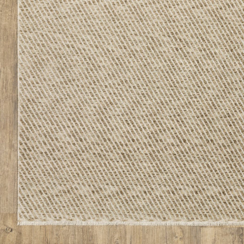 8' X 11' Beige And Tan Striped Area Rug With Fringe
