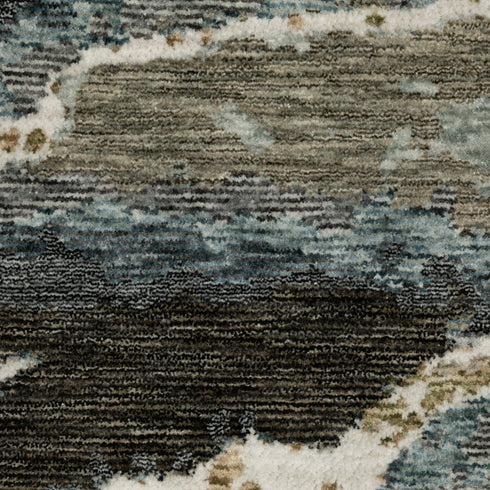 8' X 11' Blue Black And Beige Abstract Area Rug With Fringe