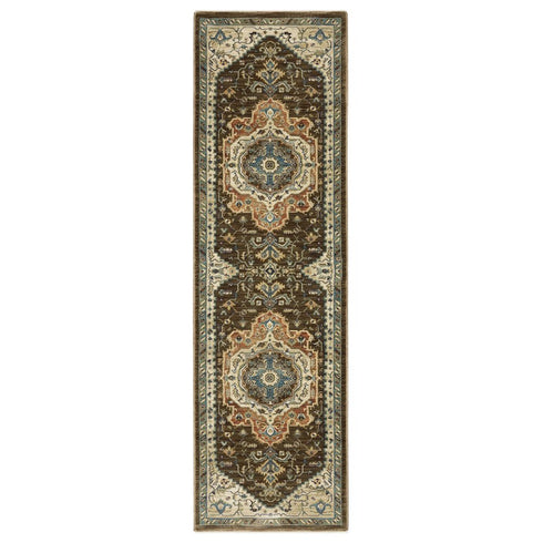 8' X 11' Brown And Orange Oriental Area Rug With Fringe