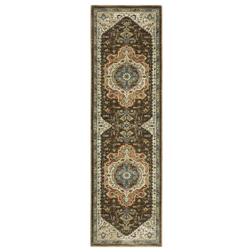 8' X 11' Brown And Orange Oriental Area Rug With Fringe
