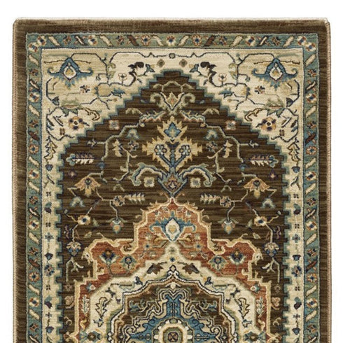 8' X 11' Brown And Orange Oriental Area Rug With Fringe