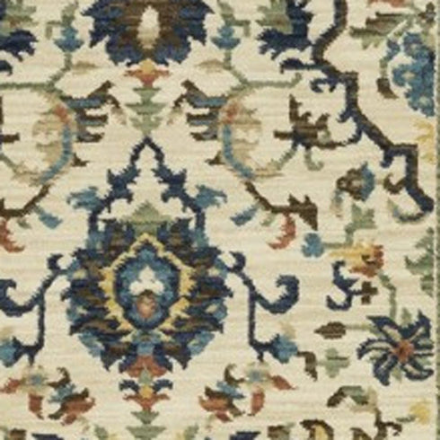 8' X 11' Ivory Blue And Orange Oriental Area Rug With Fringe