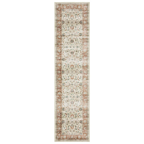 8' X 10' Ivory And Rust Oriental Distressed Area Rug