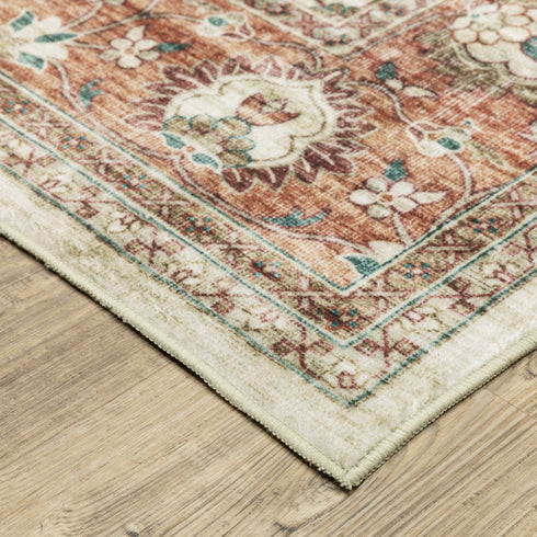 8' X 10' Ivory And Rust Oriental Distressed Area Rug