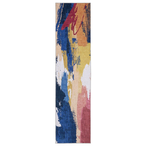 8' X 10' Blue And Gold Abstract Distressed Area Rug