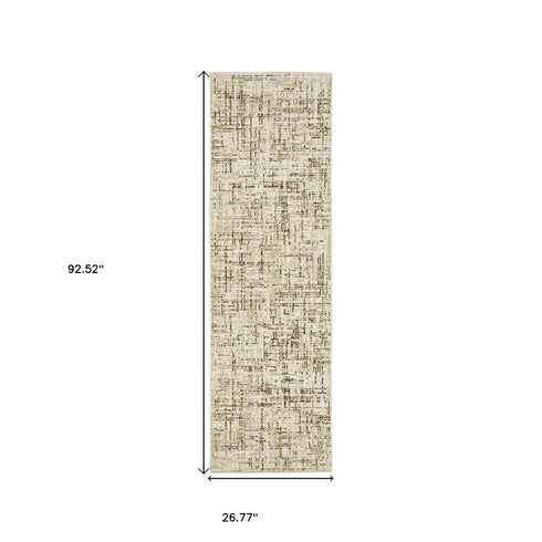 8' X 11' Ivory And Brown Abstract Area Rug