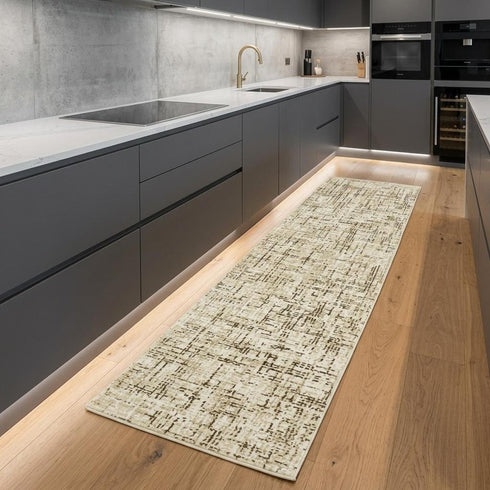 8' X 11' Ivory And Brown Abstract Area Rug