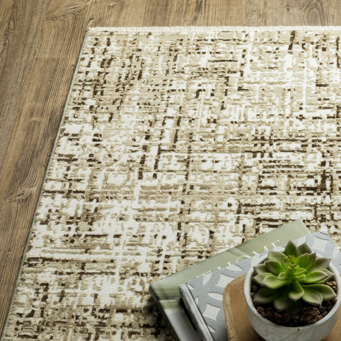 8' X 11' Ivory And Brown Abstract Area Rug