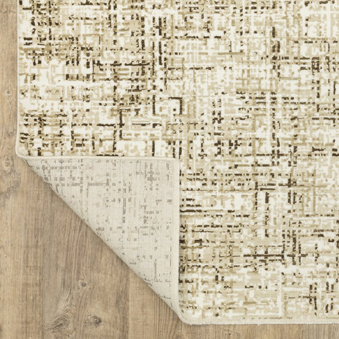8' X 11' Ivory And Brown Abstract Area Rug