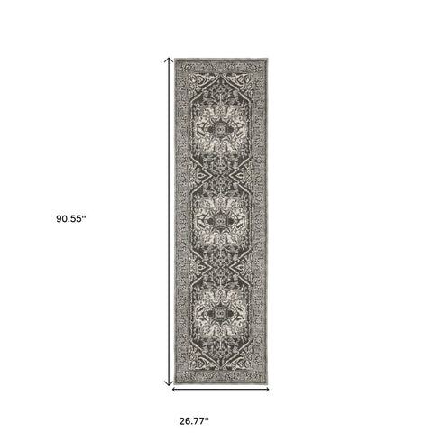 8' X 11' Gray And Ivory Oriental Area Rug