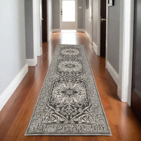 8' X 11' Gray And Ivory Oriental Area Rug