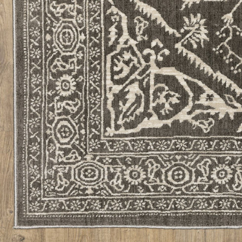 8' X 11' Gray And Ivory Oriental Area Rug