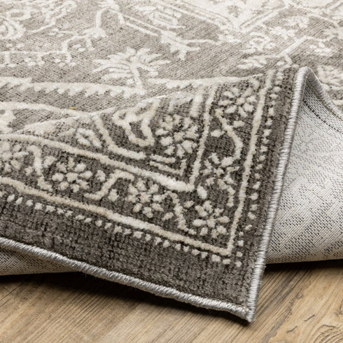 8' X 11' Gray And Ivory Oriental Area Rug